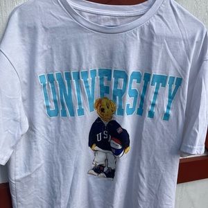 Designer polo sport basketball bear university themed shirt size large